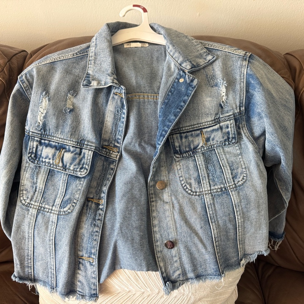 For The Republic Light Blue Distressed Jean Jacket